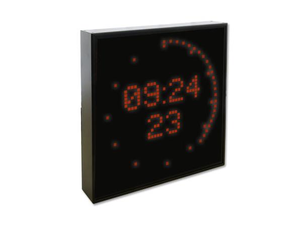 NTP LED display three rows date, time,dotted circle.